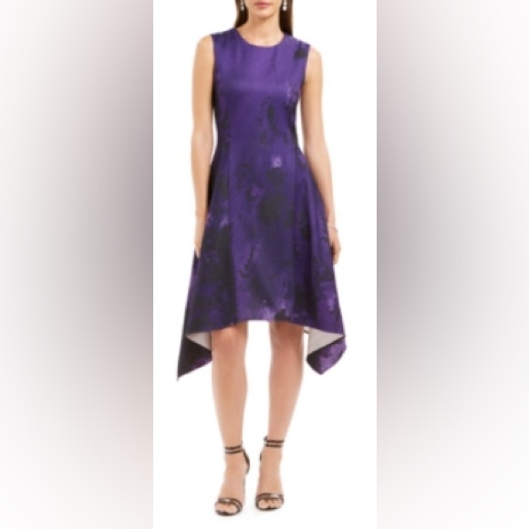 Natori Purple & Black Textured Size 8 Sleeveless Sheath Fit & Flare Party Dress - Picture 1 of 7